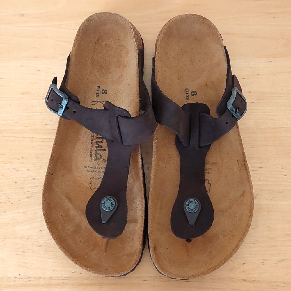 Betula By Birkenstock Brown Nubuck Leather Thong Sandals